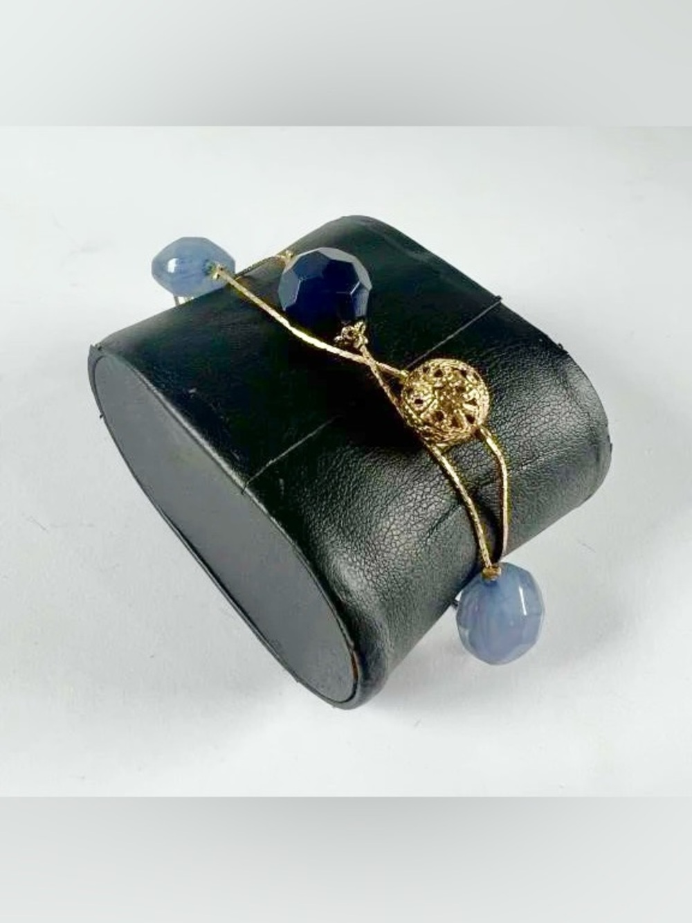 Premier Designs Gold-tone Bracelet Filligree and Light & Dark Blue Faceted Beads